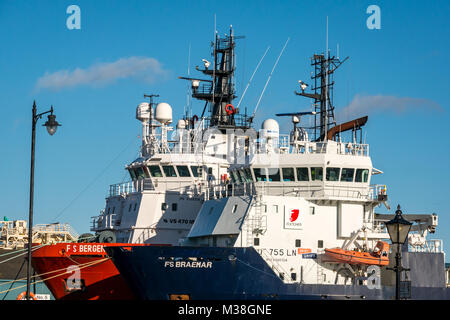 Les navires de forage et Bergen FS FS Braemar amarré à quai de Leith, Édimbourg, Écosse, Royaume-Uni Banque D'Images