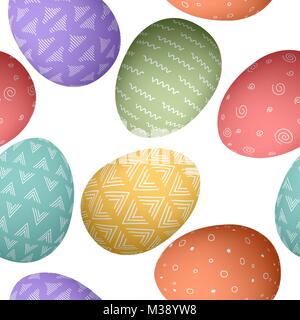 Joyeuses Pâques oeufs seamless pattern . Ensemble d'œufs de Pâques whtie avec différentes textures simples sur fond blanc Illustration de Vecteur