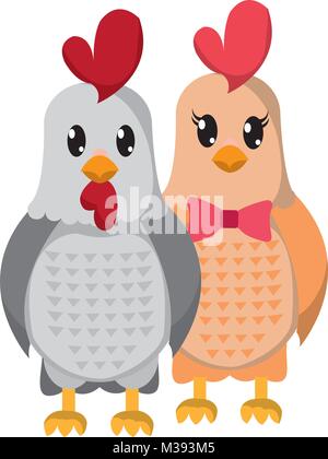 Coq et poule animal mignon couple Illustration de Vecteur