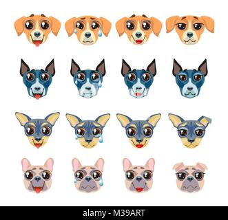 Ensemble de différentes races de chiens de l'expression d'Émoticônes Emoji Illustration de Vecteur