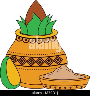 L'avocat et de noix de coco kalash pot d'épices bol hindu Illustration de Vecteur