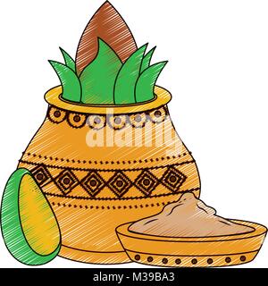 L'avocat et de noix de coco kalash pot d'épices bol hindu Illustration de Vecteur