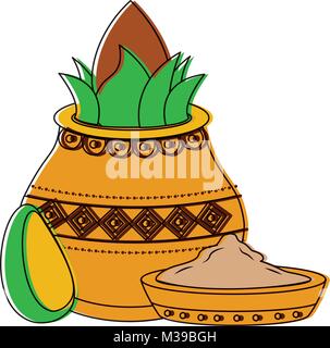 L'avocat et de noix de coco kalash pot d'épices bol hindu Illustration de Vecteur