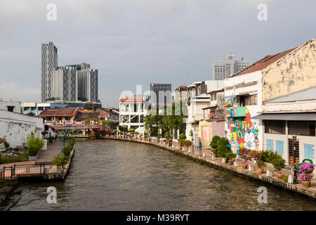 Melaka, Malaisie, le 11 décembre 2017 : la vieille ville de Malacca et de la rivière Malacca. UNESCO World Heritage Site en Malaisie Banque D'Images