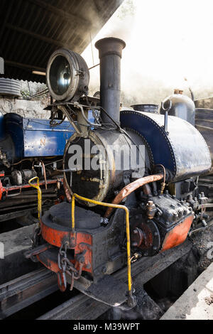 Darjeeling, Inde, le 3 mars 2017 : locomotive à vapeur à la gare de Darjeeling Banque D'Images