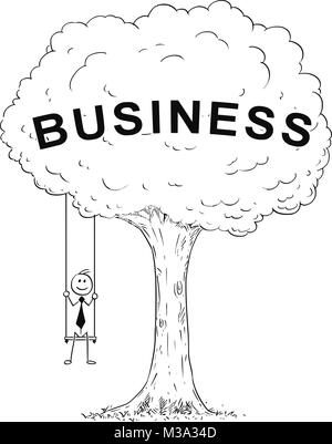 Caricature de Businessman sitting on the Swing suspendu à l'arbre Illustration de Vecteur