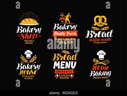 Boulangerie, boulangerie logo ou label. Pain, pâtisseries maison. Vector illustration lettrage