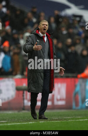 Londres, Royaume-Uni. 10 fév, 2018. Arsenal Arsene Wenger (manager) à l'English Premier League football match entre Tottenham Hotspur v Arsenal au stade de Wembley, Londres, le 10 février 2018. **Cette photo est pour un usage éditorial uniquement** Crédit : Paul Marriott/Alamy Live News Banque D'Images