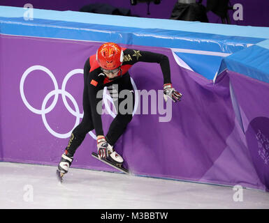 Gangneung, Corée du Sud. 10 fév, 2018. WU DAJING de Chine plante hors de la demi-finale du 1500m hommes au cours de patinage de vitesse courte piste à l'occasion des Jeux Olympiques d'hiver de Pyeongchang 2018, tenue à Gangneung Ice Arena. Crédit : Scott Mc Kiernan/ZUMA/Alamy Fil Live News Banque D'Images