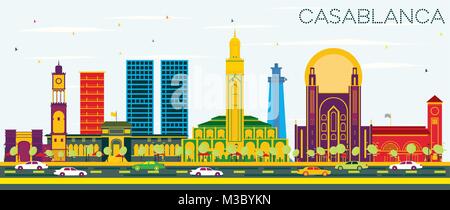 Casablanca Maroc Ville avec des bâtiments de couleur et de ciel bleu. Vector Illustration. Les voyages d'affaires et tourisme Concept avec l'architecture historique Illustration de Vecteur