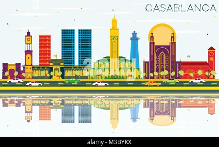 Casablanca Maroc Ville avec des bâtiments, de couleur bleu ciel et les réflexions. Vector Illustration. Les voyages d'affaires et tourisme Concept Illustration de Vecteur