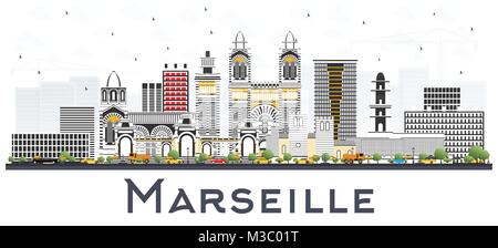 Marseille France Ville avec immeubles gris isolé sur blanc. Vector Illustration. Les voyages d'affaires et tourisme Concept. Illustration de Vecteur