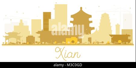 Xian Chine City skyline silhouette d'or. Vector illustration. Concept simple pour le tourisme présentation, bannière, un placard ou un site web. Xi'Citysc Illustration de Vecteur