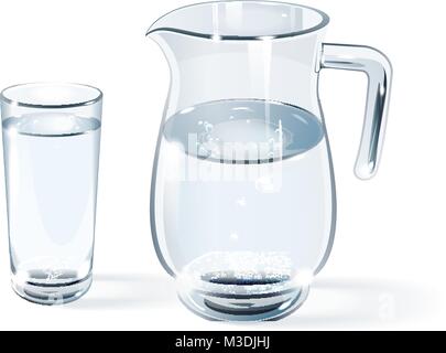 Verre d'eau et la cruche en verre sur un fond blanc Illustration de Vecteur