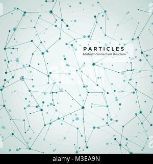 Nœud, les points et les lignes. Les particules abstrait arrière-plan graphique géométrique. Structure de l'atome, molécule et la communication. Grand complexe de données avec des composés. Illustration de Vecteur