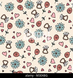 Symboles de l'amour schéma homogène. Hand drawn doodles Vector illustration. Happy Valentine s day. Illustration de Vecteur