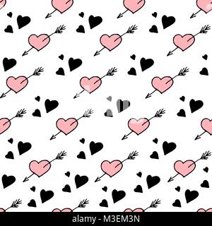 Vector pattern romantique sans couture. La répétition simple texture avec doodle coeurs. Hipster élégant texture. Peut être utilisé pour les cartes de Saint-Valentin, scrapbooking, Illustration de Vecteur