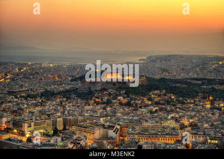 Coucher du soleil sur l'Acropole, Athènes Grèce prises en 2013 Banque D'Images