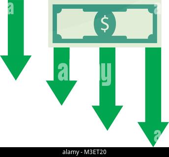 Crise financière de l'argent. Crash du vecteur et du risque économique, de billets, de tendance vers le bas du graphique, diagramme de récession et d'illustration Illustration de Vecteur