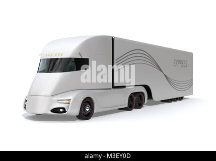 L'auto-conduite de camion semi électrique isolé sur fond blanc. Le rendu 3D image. Banque D'Images