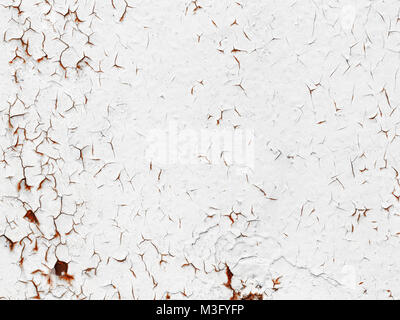 La texture de métal corrodé. Rusty metal peint en blanc. Metal wall background avec des traces de rouille. Les taches de rouille, la texture Banque D'Images