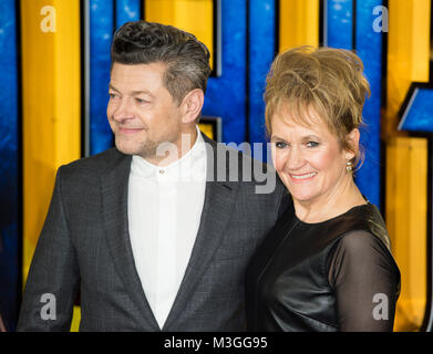 Andy Serkis et Lorraine Ashbourne assister à la première européenne de Marvel Studios' 'Black Panther' à l'Eventim Apollo, 75015 le 8 février 2 Banque D'Images