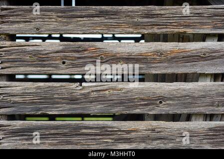 Gros plan du parement de planches weathered wood texture sur vieux hangar rustique Banque D'Images