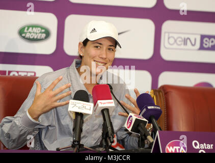 Doha, Qatar. Feb 11, 2018. Garbine Muguruza d'Espagne assiste à une conférence de presse avant les 2018 WTA Open du Qatar à Doha, Qatar, le 11 février 2018. Credit : Nikku/Xinhua/Alamy Live News Banque D'Images