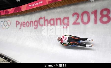 Gangneung, Corée du Sud. 11 Février, 2018. Pavel Angelov (BUL). Mens luge. Jeux Olympiques d'hiver de Pyeongchang 2018. Alpensia centre coulissante. Alpensia. Gangneung. République de Corée. 11/02/2018. Credit : Sport en images/Alamy Live News Banque D'Images