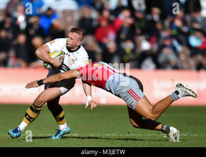 London, UK. 11 février 2018. Pendant l'Aviva Premiership match entre Harlequins et les Wasps à Twickenham Stoop, le dimanche 11 février 2018. Londres en Angleterre. Credit : Taka Wu/Alamy Live News Banque D'Images