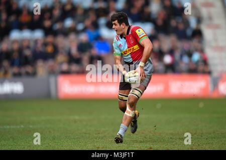 London, UK. 11 février 2018. Pendant l'Aviva Premiership match entre Harlequins et les Wasps à Twickenham Stoop, le dimanche 11 février 2018. Londres en Angleterre. Credit : Taka Wu/Alamy Live News Banque D'Images