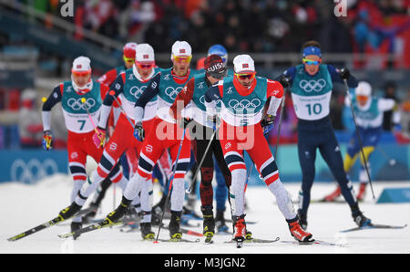 Pyeongchang, Corée du Sud. Feb 11, 2018. Hans Christer Holund (5, M) est en tête à Pyeongchang, Corée du Sud, 11 février 2018. Credit : Hendrik Schmidt/dpa-Zentralbild/dpa/Alamy Live News Banque D'Images