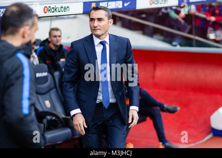 Barcelone, Espagne. 11 Février, 2018. Ernesto Valverde d'Espagne du FC Barcelone au cours de la Liga match entre FC Barcelone v Getafe au Camp Nou à Barcelone le 11 février 2018. Appuyez sur cordon Banque D'Images