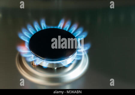 Gasflamme Gasherd von einem aus Edelstahl. Banque D'Images