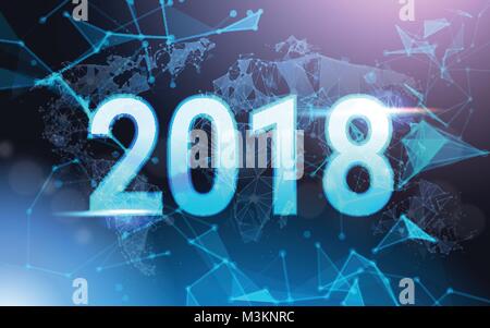 2018 L'année s plus faible maillage futuriste Poly Wireframe On Blue Background Illustration de Vecteur