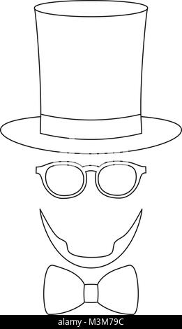 Ligne de l'icône affiche homme père papa jour avatar element set tall hat lunettes barbe, castor, Bow tie. Illustration de Vecteur