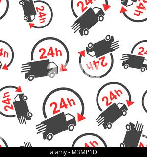 Camion de livraison 24h de fond transparent. Business flat vector illustration. Service de livraison rapide 24 heures le symbole d'expédition. Illustration de Vecteur