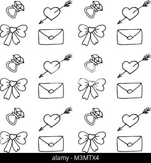 Symboles de l'amour schéma homogène. Hand drawn doodles Vector illustration. Peuvent être utilisés pour le scrapbooking, la mode, cartes de mariage, Valentine s day et o Illustration de Vecteur