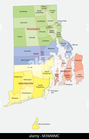 Rhode island comté et la ville carte vectorielle Illustration de Vecteur