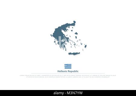 République hellénique site isolé et icônes de drapeau officiel grec. vecteur Grèce carte politique logo. Modèle de page géographique pays européen Illustration de Vecteur