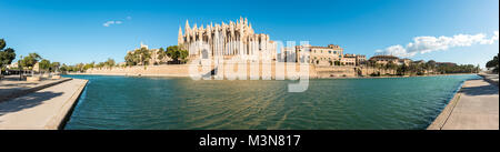 Vue panoramique de la cathédrale de Palma de Majorque depuis le Parc de la Mar, Espagne. Banque D'Images