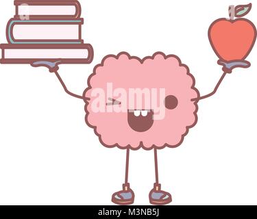 Comic books de levage du cerveau et caractère kawaii apple Illustration de Vecteur