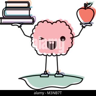 Comic books de levage du cerveau et caractère kawaii apple Illustration de Vecteur