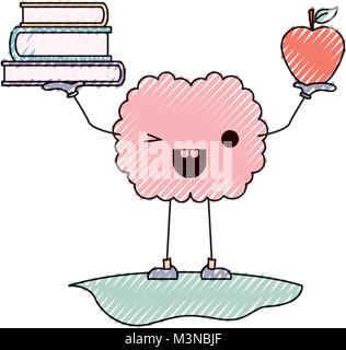 Comic books de levage du cerveau et caractère kawaii apple Illustration de Vecteur
