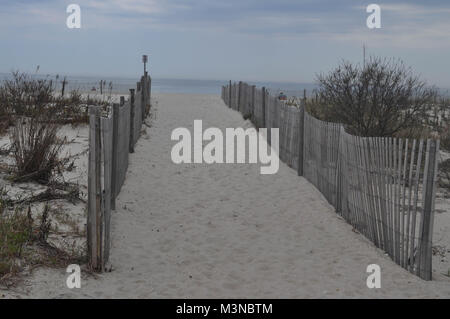 Chemin clôturé en bois sur la plage à l'Océan Banque D'Images