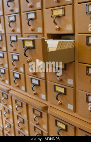 Une carte de bibliothèque fichier catalogue contient de l'information sur des actifs de bibliothèque Banque D'Images