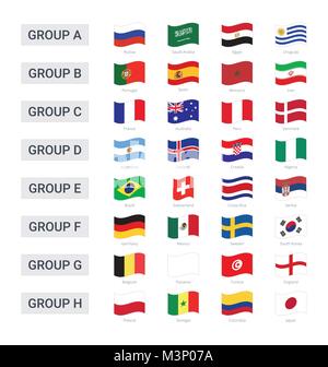 L'équipe de la coupe du monde 2018 - groupes brandissant des drapeaux de la coupe du championnat 2018 en Russie Illustration de Vecteur