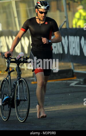 Athlète de l'aire de transition,Weymouth Ironman Triathlon 2017 Banque D'Images