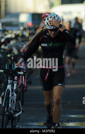 Athlète de l'aire de transition,Weymouth Ironman Triathlon 2017 Banque D'Images