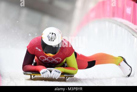 PyeongChang, Corée du Sud. 12 Février, 2018. Jacqueline Loelling (GER). La formation du squelette de la femme. Jeux Olympiques d'hiver de Pyeongchang 2018. Alpensia centre coulissante. Alpensia. Gangneung. République de Corée. 12/02/2018. Credit : Sport en images/Alamy Live News Banque D'Images